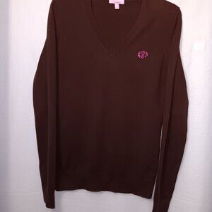LILLY PULITZER COTTON BLEND V-NECK MONOGRAM SWEATER